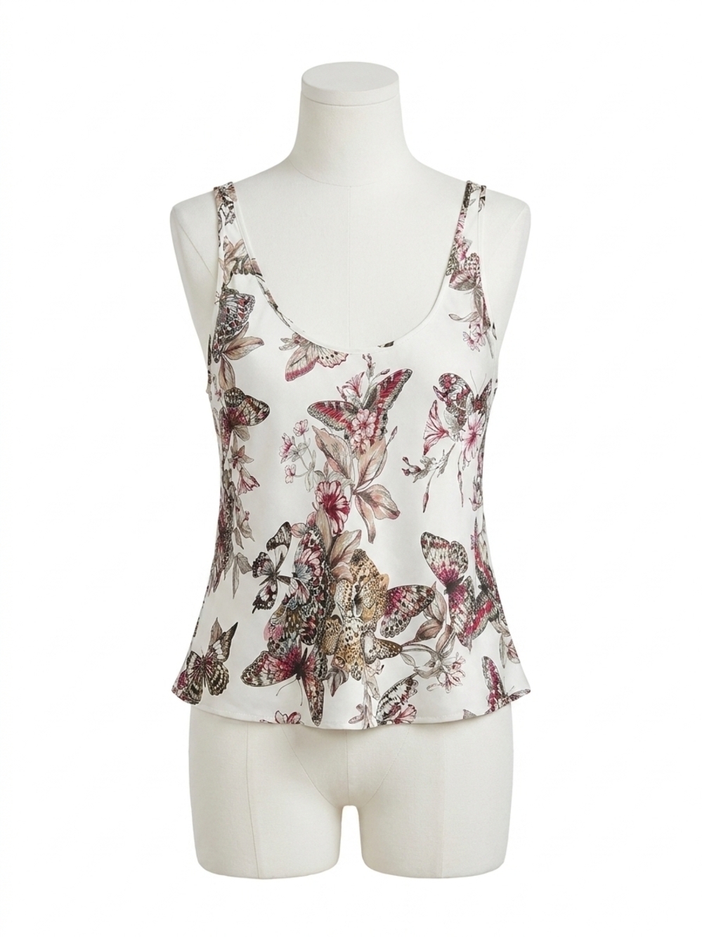NEW L'AGENCE eddie bias tank top in white multi small butterfly